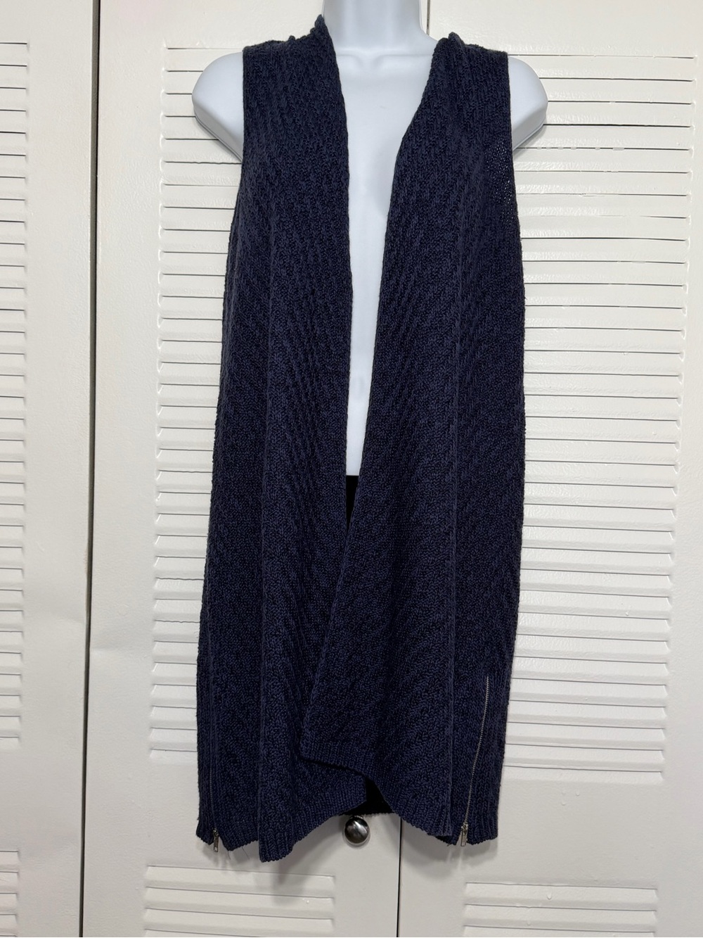 Open-Front Cable Knit Long Vest - Navy